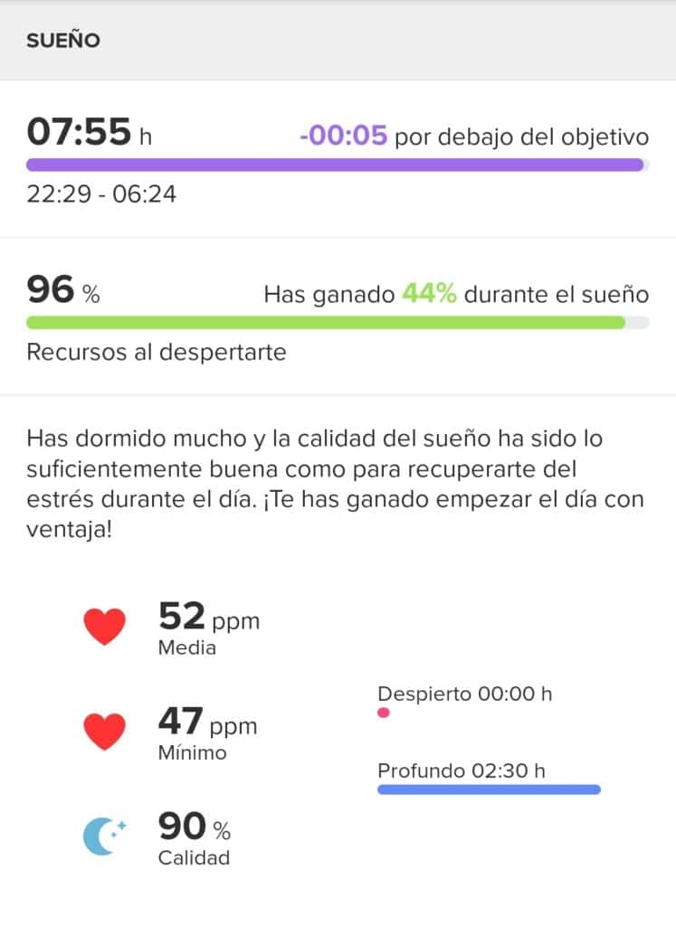 Ejemple Trackeo Sueño con mi reloj Suunto